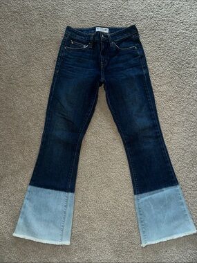 Derek Lam Dark Indigo Two-Tone Bootcut Jeans with Light Dip-Dye Hem